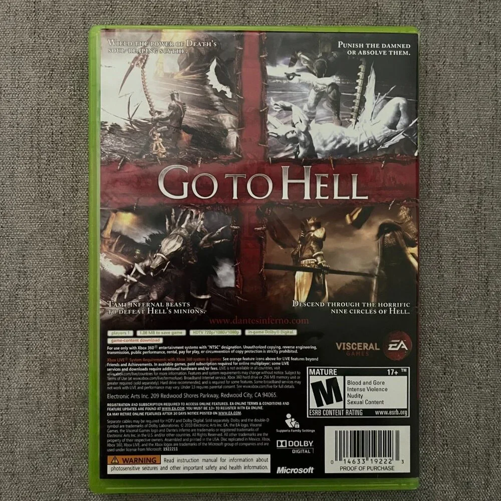Dantes Inferno Microsoft Xbox 360 Live Very Good CIB